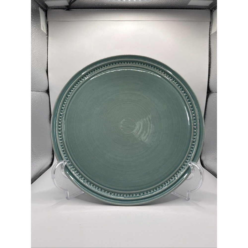 CERAMISIA ITALY Teal Embossed Beaded Band 10.5" Dinner Plate